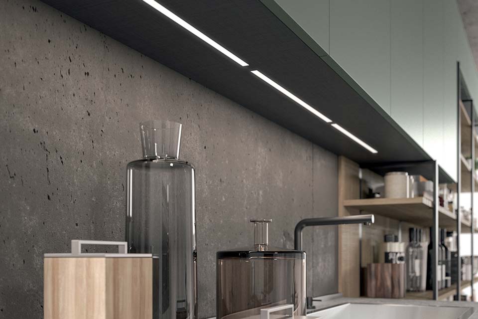 Imagen de mobiliario de cocina aéreo con iluminación integrada 